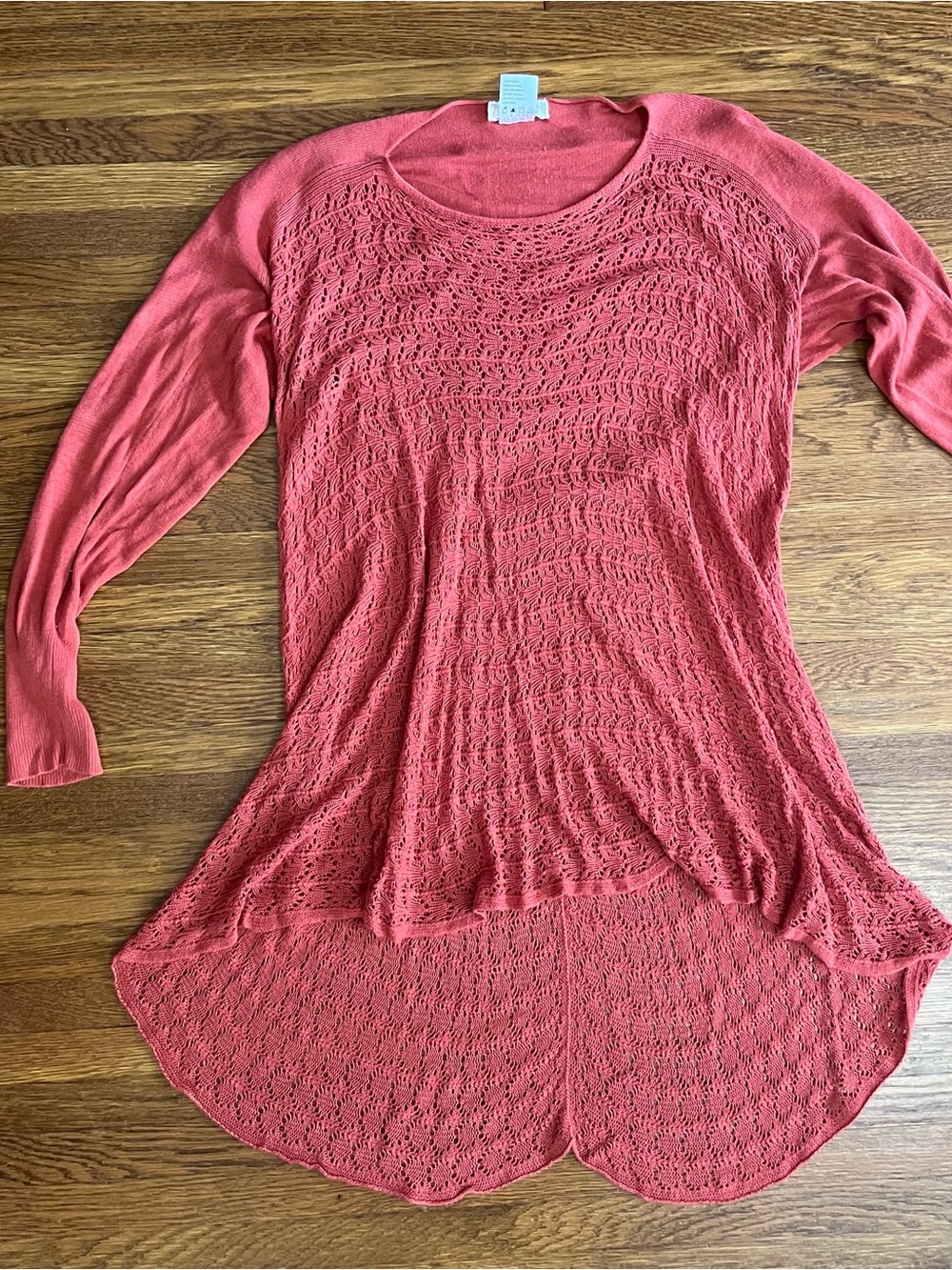 Grace & Lace crochet sweater S M rust open knit high low hem festival